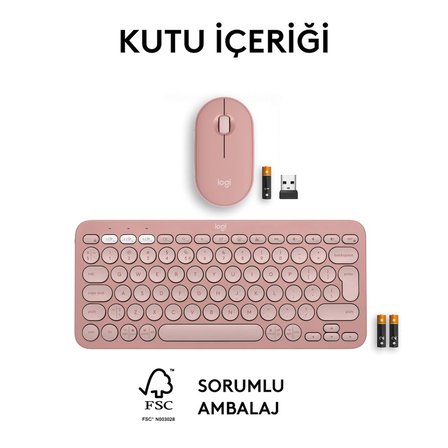 Logitech Pebble 2 Combo Çoklu Sessiz Kablosuz Türkçe Q Klavye Mouse Seti - Pembe 920-012247