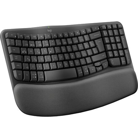 Logitech Wave Keys Kablosuz Bluetooth Dolgulu Avuç İçi Destekli Ergonomik Türkçe Q Klavye, Siyah