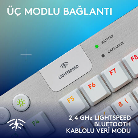 Logitech G915 X LightSpeed TKL Düşük Profilli Rgb Aydınlatmalı GL Blue PC/Mac Için Kablosuz Ingilizce Q Oyun Klavyesi, Beyaz