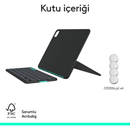 Logitech Flip Folio iPad Pro 13 inç (M4), iPad Air 13 inç (M2 ve M3) ile Uyumlu Türkçe Klavyeli Tablet Kılıfı, Siyah