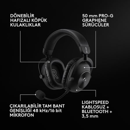 Logitech G Pro X3 Lightspeed Kablosuz Bluetooth Oyuncu Kulaklığı - Siyah