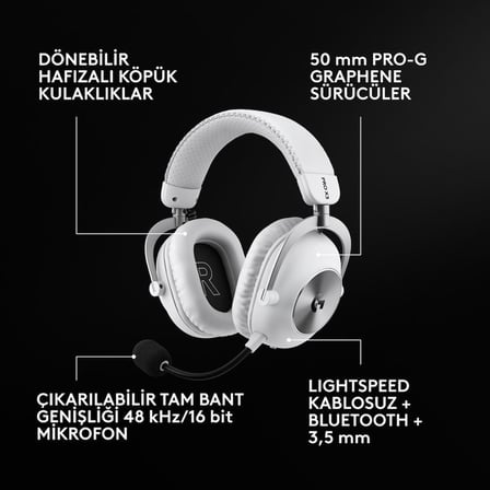 Logitech G Pro X3 Lightspeed Kablosuz Bluetooth Oyuncu Kulaklığı - Beyaz