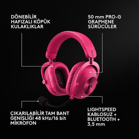 Logitech G Pro X3 Lightspeed Kablosuz Bluetooth Oyuncu Kulaklığı - Pembe