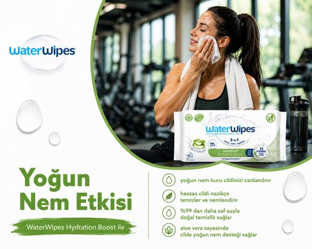 WaterWipes Sensitive+ Yoğun Nem Takviyeli Islak Mendil 12x60 Adet (720 Yaprak) - Hydrating Boost