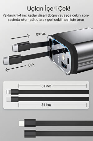 QASUL 4 in 1 Geri Çekilebilir Araç Şarj Cihazı Starlight Araba Çatı Yıldız Gece Lambası Çift Araç Şarj Adaptörü