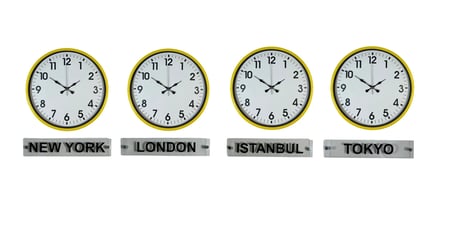 Sarı Enerji 36 Cm 4 lü Tabelalı Dünya Saat Seti iegxx