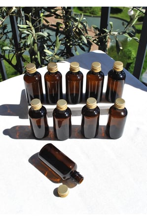 10 Adet 50 ml Amber Cam Şişe Gold Metal Kapaklı Boş Şişe Söz Nişan Hediyelik