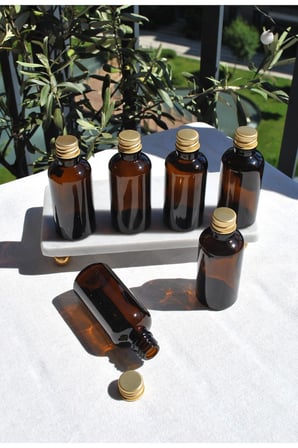 10 Adet 50 ml Amber Cam Şişe Gold Metal Kapaklı Boş Şişe Söz Nişan Hediyelik