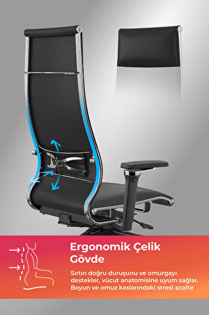 Samurai Ergonomik Koltuk | Bel Destekli, Tekerlekli, Siyah, Deri Yönetici Koltuğu -50A.F.1.62