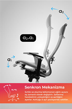 Samurai Ergonomik Koltuk | Bel Destekli, Tekerlekli, Siyah, Deri Yönetici Koltuğu -50A.F.1.62