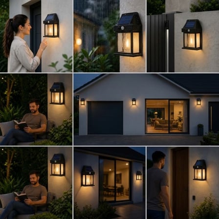 Ampul Model 3 Modlu Solar LED Duvar Lambası, Güneş Enerjili, Şarjlı Kablosuz Dış Mekân Apliği, Bahçe ve Kapı Lambası (5671) gotlthmngoxx