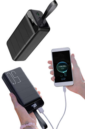 4 USB Girişli 50.000 mAh Powerbank LED Ekranlı Fenerli Kompakt ve Hafif