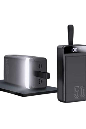 4 USB Girişli 50.000 mAh Powerbank LED Ekranlı Fenerli Kompakt ve Hafif