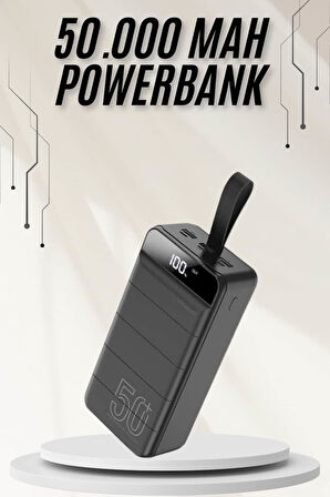 4 USB Girişli 50.000 mAh Powerbank LED Ekranlı Dayanıklı ve Şarj Güçlü