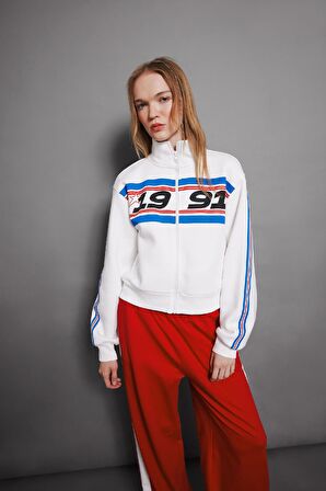 DeFacto Coool Loose Fit Baskılı Fermuarlı Kalın Sweatshirt D4763AX24AUWT80