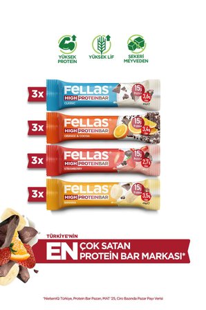 Yüksek Protein Bar 45g Karma Kutu 12 Adet (4 ÇEŞİT)