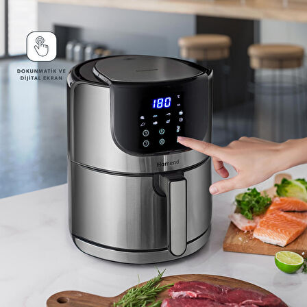 Homend Airfryday 2502H 8 Farklı Program, 5 Litre Dokunmatik Ekranlı Fritöz Inox