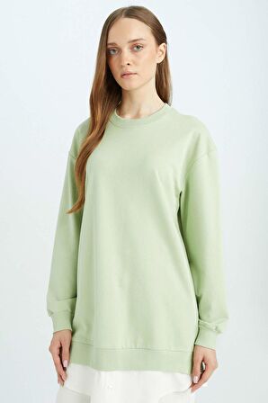 DeFacto Regular Fit Bisiklet Yaka Basic Düz Sweatshirt Tunik A9529AX24AUGN1207