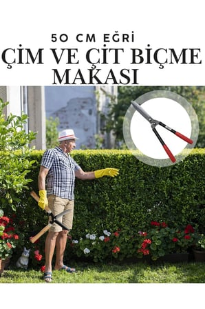 50 cm Eğri Çim Budama Makası Plastik Saplı Metal Bıçaklı Bahçe Budama Çalı ve Çimen Biçme Makası