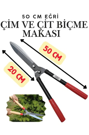 50 cm Eğri Çim Budama Makası Plastik Saplı Metal Bıçaklı Bahçe Budama Çalı ve Çimen Biçme Makası