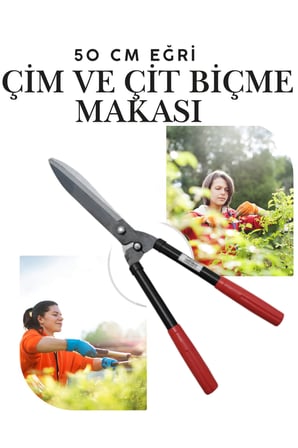 50 cm Eğri Çim Budama Makası Plastik Saplı Metal Bıçaklı Bahçe Budama Çalı ve Çimen Biçme Makası