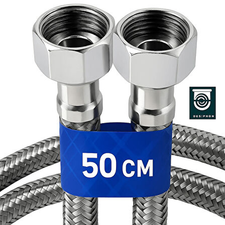 50 Cm Paslanmaz Çelik Örgülü Flex Hortum – 3/8"x3/8" Klozet & Taharet Musluğu Bağlantı Hortumu