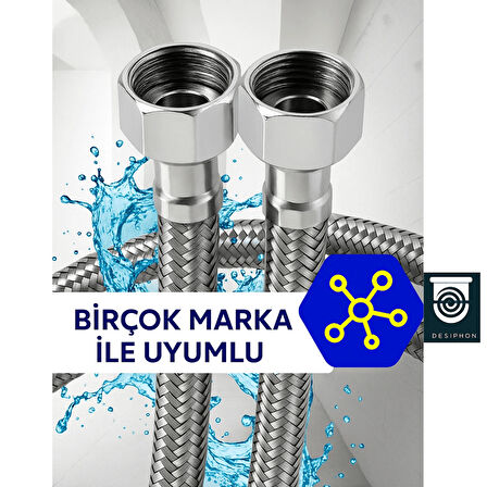 50 Cm Paslanmaz Çelik Örgülü Flex Hortum – 3/8"x3/8" Klozet & Taharet Musluğu Bağlantı Hortumu