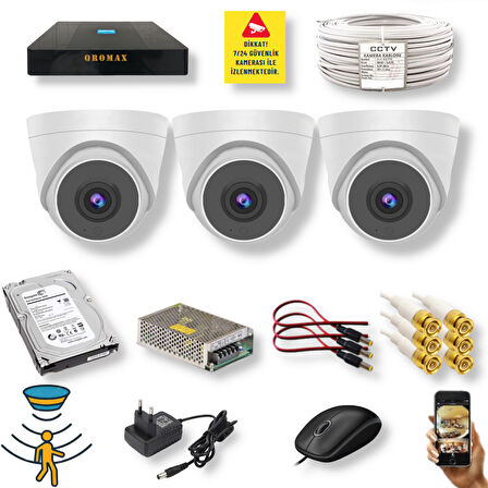 3 Kameralı Set - Hareket Algılayan 1080P 5 MP Sony Lens 6 SMART LED Dome FULLHD İç Mekan Güvenlik Kamerası Seti D206SL