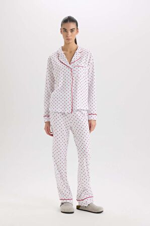 DeFacto Fall in Love Pijama Takımı Uzun Kollu Üst Esnek Belli Uzun Boy Alt D2281AX24WNER98