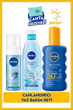 Nivea Sun Güneş Koruyucu Vücut Spreyi 200ml Spf50, Yüz Temizleme Köpüğü 150ml, Tonik 200ml, Çanta Hediye