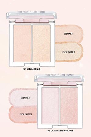 İnci Tanecikli Yoğun Işıltı Sağlayan 2’li Highlighter Clio Prism Highlighter Duo (01 Cream Fizz)