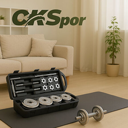 CKSpor 50 kg Çantalı Krom Dambıl Bar Ve Plaka Seti CKS132