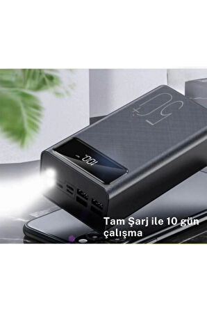 50.000 mAh Hızlı Şarj Özellikli 4 Girişli Led Işıklı Fenerli Taşınabilir Powerbank Güç Bankası