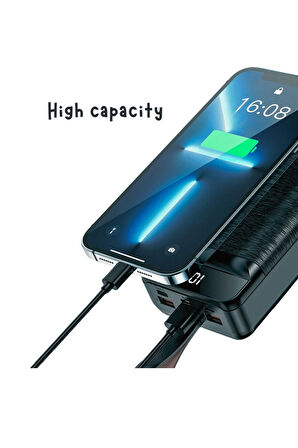 Charger Mega Led 50.000 Mah Fener Işıklı 4 Girişli Taşınabilir Hızlı Şarj Aleti / Powerbank