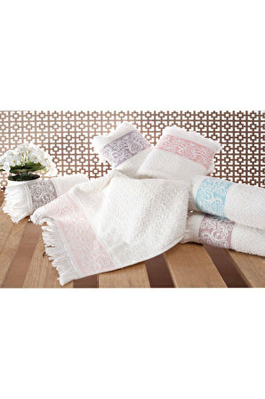 2'li Kabartma Bordürlü & Püsküllü Havlu Seti - %100 Pamuk El  Havlusu - 50X85 cm-Bordo