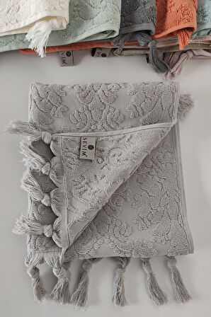 Gri Renk Otantik Saçaklı El Havlusu 50x85 cm - %100 Pamuk - Yumuşak Ve Su Emici