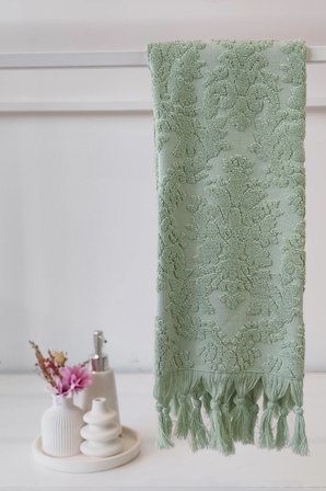 Sevim Otantik Saçaklı El Havlusu 50x85 cm - %100 Pamuk - Açık Yeşil - Yumuşak Ve Su Emici