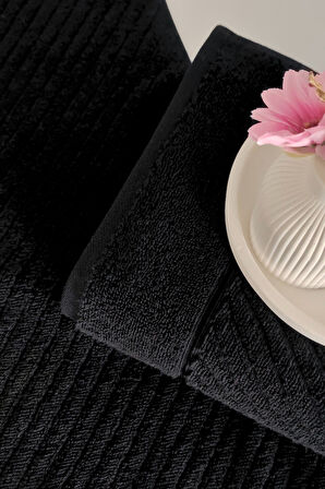 %100 Pamuk El Havlusu 2'li - Modern Çizgili Tasarım - Yumuşak Dokulu - Siyah Renk