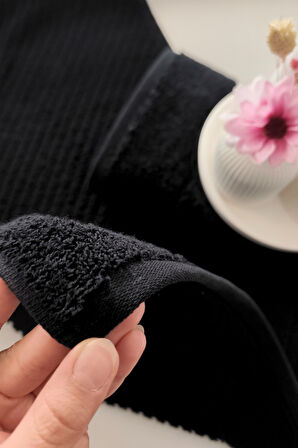 %100 Pamuk El Havlusu 2'li - Modern Çizgili Tasarım - Yumuşak Dokulu - Siyah Renk