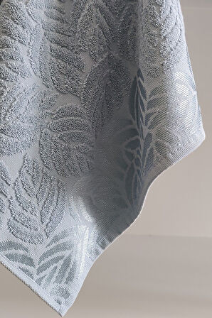 Sevim 2'li Jakarlı Yaprak Desenli %100 Pamuk El Yüz Havlusu-50x90cm-Açık Mavi