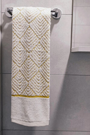 Geometrik Desenli Zemini Renkli Bambu El Havlusu - 50x90 cm - Hardal