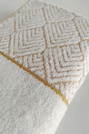 Geometrik Desenli Zemini Renkli Bambu El Havlusu - 50x90 cm - Hardal
