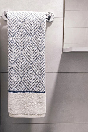 Geometrik Desenli Zemini Renkli Bambu El Havlusu - 50x90 cm - İndigo