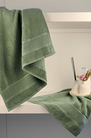 %100 Pamuk Banyo Havlu Seti-Long Twist İplik-Yüksek Su Emici ve Yumuşak-Yeşil