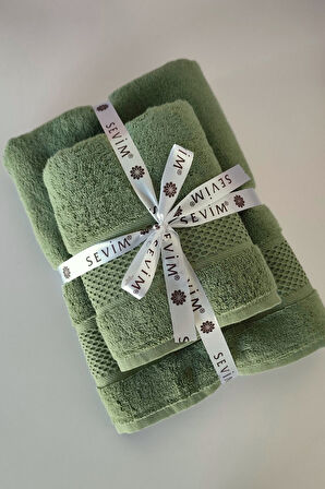 %100 Pamuk Banyo Havlu Seti-Long Twist İplik-Yüksek Su Emici ve Yumuşak-Yeşil
