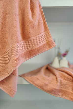 %100 Pamuk Banyo Havlu Seti-Long Twist İplik-Yüksek Su Emici ve Yumuşak-Şeftali