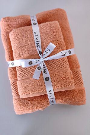 %100 Pamuk Banyo Havlu Seti-Long Twist İplik-Yüksek Su Emici ve Yumuşak-Şeftali
