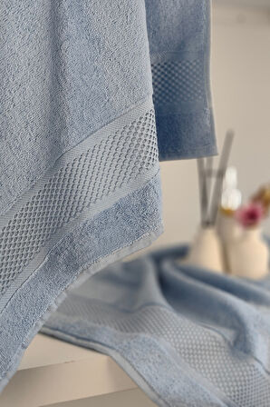 %100 Pamuk Banyo Havlu Seti-Long Twist İplik-Yüksek Su Emici ve Yumuşak-Mavi