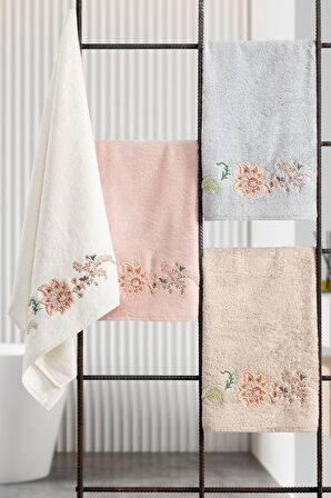 Tivoli Bambu 2'li Banyo Havlusu, - Yumuşak & Yüksek Su Emici - Çiçek Nakışlı Çeyiz Seti - Julia Gri