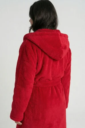 Kapüşonlu Wellsoft Sabahlık & Peluş Bornoz - Yumuşak, Polar Unisex Sabahlık-Kırmızı